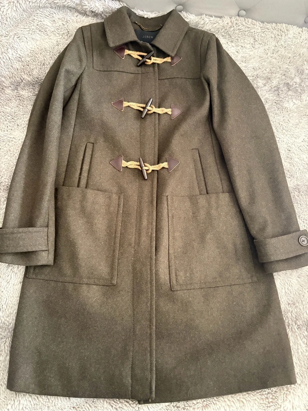 J. Crew Olive Toggle Wool-Blend Pea Coat - Picture 5 of 16